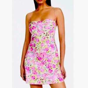 For Love And Lemons Paulina Rose Pink / Green Floral Mini Dress NWT Crossback M